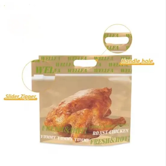 Egendesignet stekt emballasjepose Laminert plast Rotisserie Mat Mikrobølgeovn Varm anti-dugg stekt kyllingposer